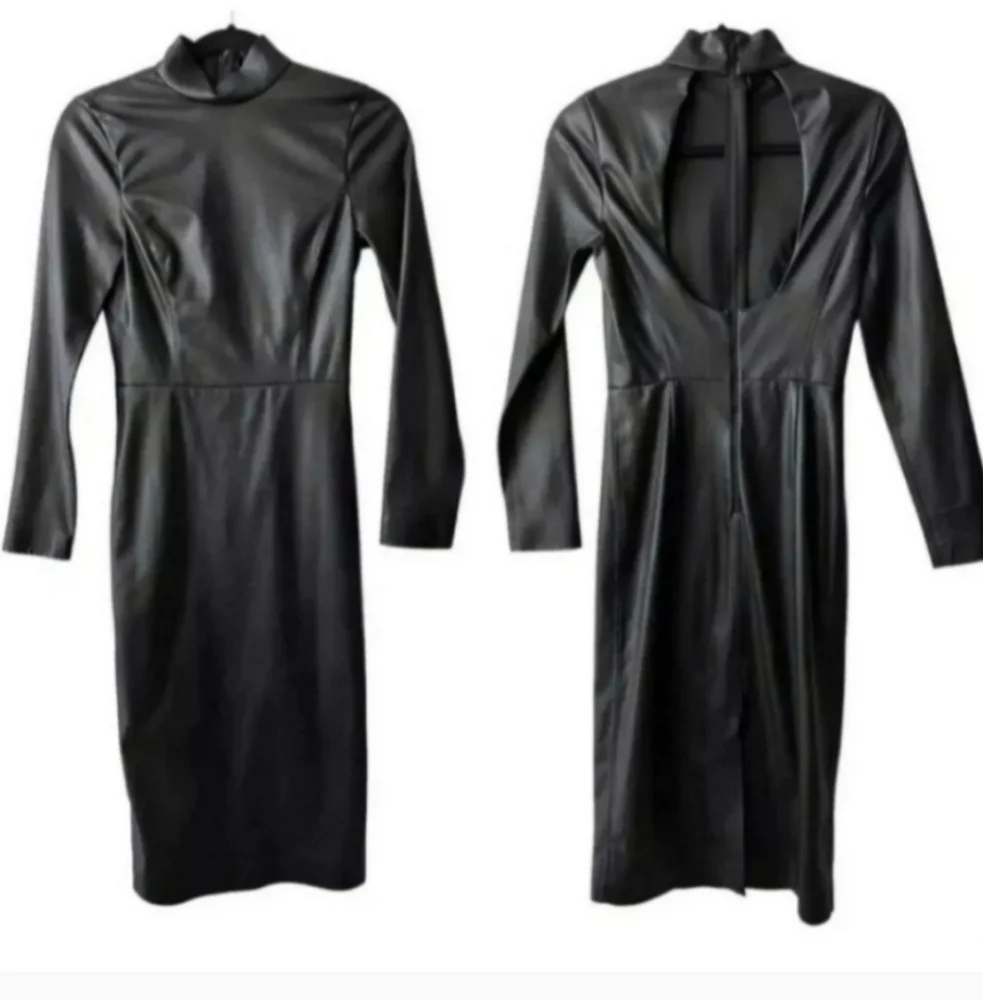 ALICE + OLIVIA DELORA VEGAN LEATHER MOCKNECK MIDI DRESS SIZE 4 - Picture 14 of 15